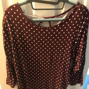 Maroon/white polka dot maternity shirt